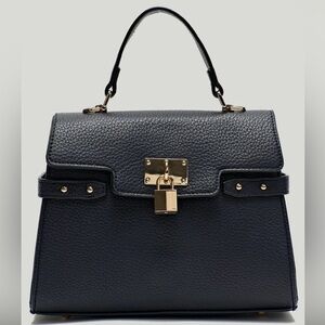 Elegant Navy Blue structured Vegan Leather crossbody satchel Baby B